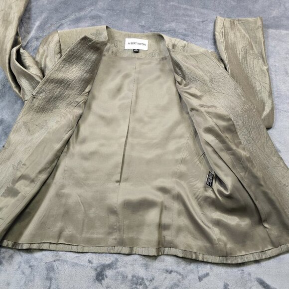 Albert Nipon Skirt Suit Set Womens 12 Sage Green Floral Blazer Textured Career - Picture 5 of 16